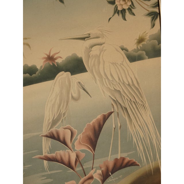 Wood Vintage Mid Century Flamingo Heron Lithograph Picture Print by Turner Mirror 3 For Sale - Image 7 of 16