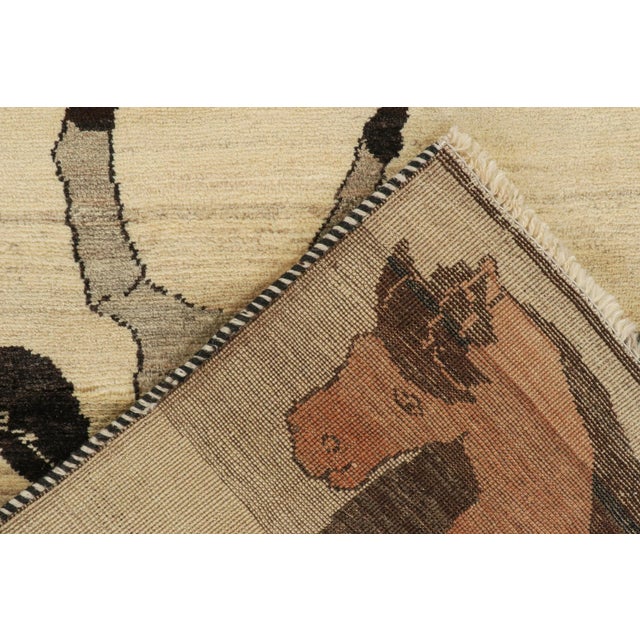 Textile 1950s Vintage Persian Rug in Beige With Horse Pictorials by Rug & Kilim For Sale - Image 7 of 8