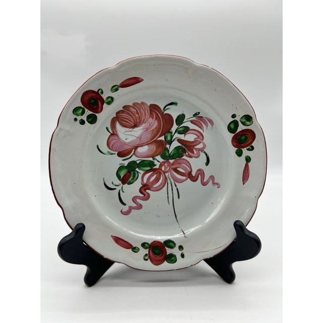 French Antique 19th Century French Faience Floral Tin Glazed Earthenware Plate For Sale - Image 3 of 12