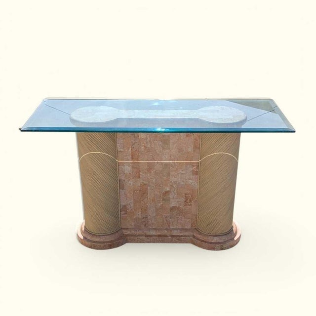Postmodern Tessellated Stone and Glass Console Table, 1980s, Marble For Sale - Image 15 of 18