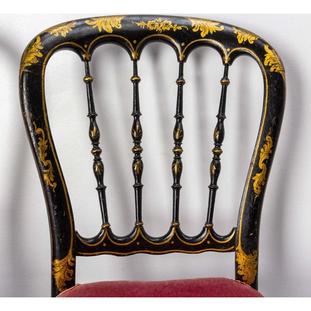 Black Set of Late 19th Century Napoleon III French Fabric and Painted Wood Chairs For Sale - Image 8 of 14