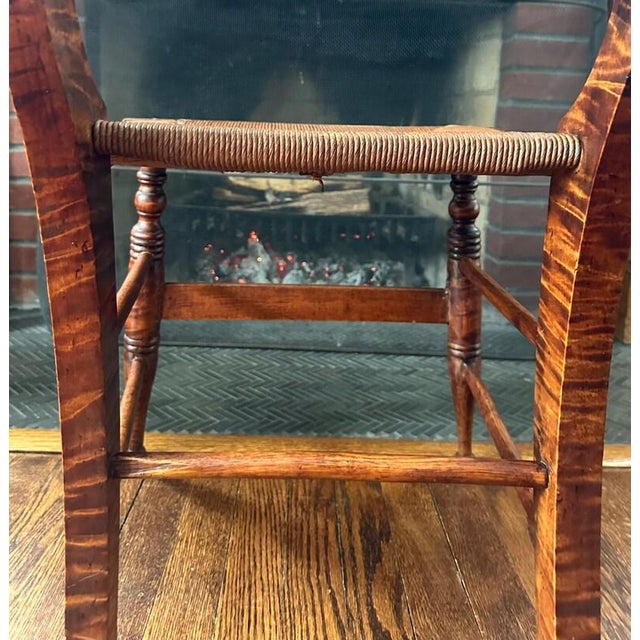 Antique Tiger Maple Side Chair With Woven Rush Seat For Sale - Image 4 of 18