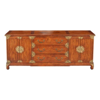 Vintage Henredon Asian-Style Brass-Mounted Wood Sideboard Credenza For Sale