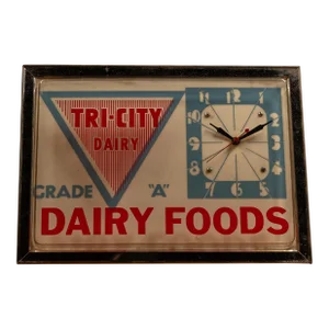 1950s Tri-City Dairy Lighted Blinking Advertising Clock