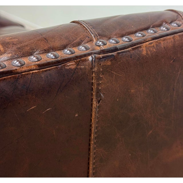 Vintage Tufted Leather Settee Sofa With Nailhead Trim For Sale - Image 12 of 18