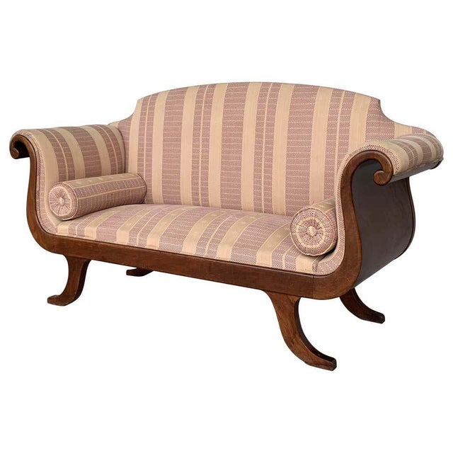 French Early 20th Regency Style Wood Scroll Arms Sofa or Setee For Sale In Miami - Image 6 of 6