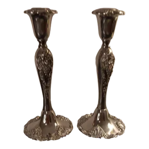 Pair of Vintage Godinger Ornate Silverplate Candlestick Holders