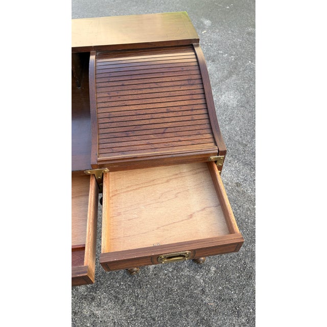 Wood Vintage Campaign Faux Bamboo Desk Tambour Drawers For Sale - Image 7 of 9