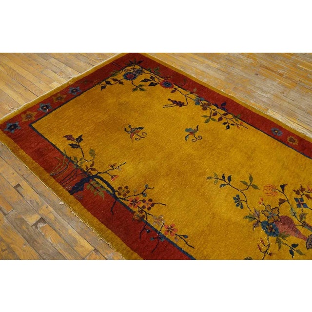 Goldenrod 1920s Goldenrod Vase Floral Antique Chinese Art Deco Carpet 4' X 6'10" Handknotted Wool Rug For Sale - Image 8 of 12