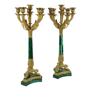 French Empire Style Bronze Dore Candleholders - a Pair For Sale