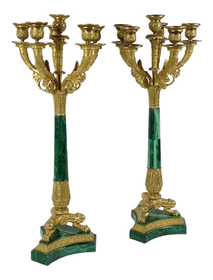 French Empire Style Bronze Dore Candleholders - a Pair