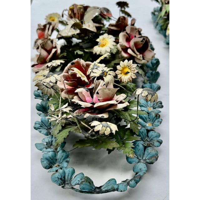 1950s Italian Tole Floral Wall Sculptures, Pair, Circa 1950 For Sale - Image 5 of 15