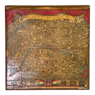 Ilonka Karasz Paris Map, 1927 – Original Lithograph Mounted on Folding Table Base | Vintage Art Deco Wall Object For Sale