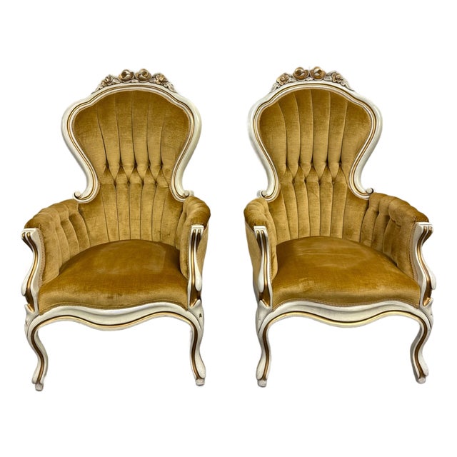 Vintage Pelham Shell & Leckie Hollywood Regency Bergere Lounge Chairs - Pair For Sale