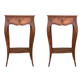 19th Century Style French Louis XV Marquetry Side Table or Nightstands, a Pair For Sale
