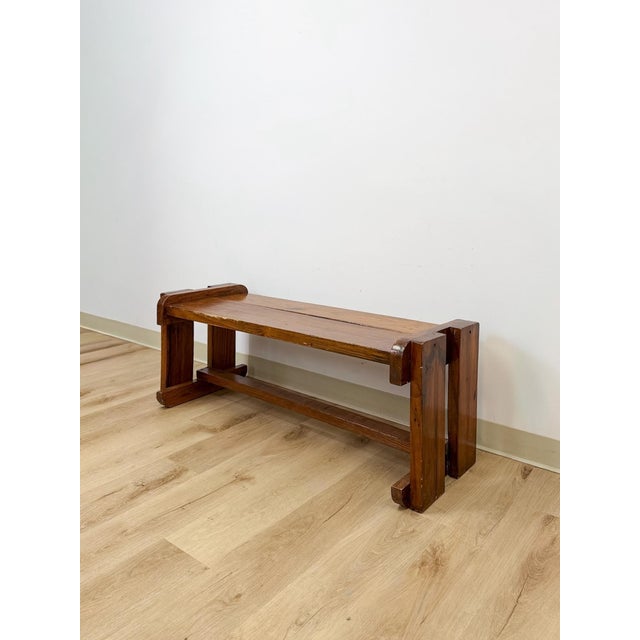 Brown Handmade Rustic Coastal Pine Bench, Walnut Stained Wood, Farmhouse, Primitive For Sale - Image 8 of 10