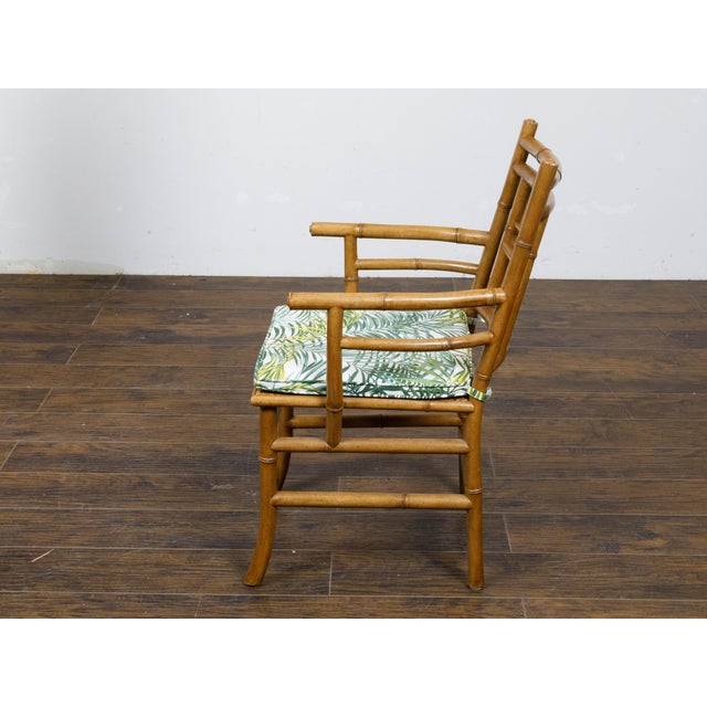 Set of Four Midcentury English Faux Bamboo Armchairs with Thin Cushions For Sale In Atlanta - Image 6 of 12