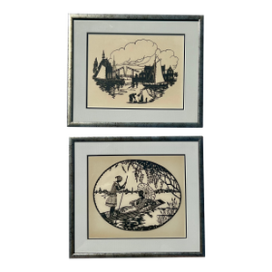 Early 20th Century Pair of Framed Vintage Scherenschnitt Paper Cut Silhouettes