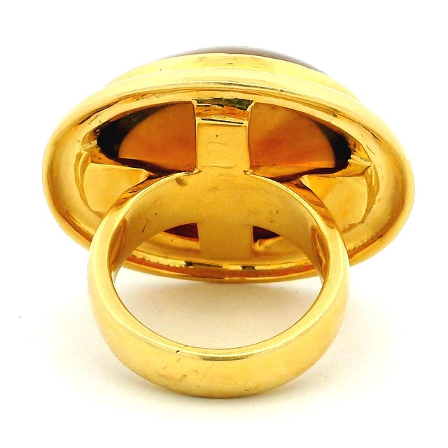 Vintage Turgo 18k Gold Large Cabochon Citrine Statement Ring, Size 7 For Sale - Image 4 of 10