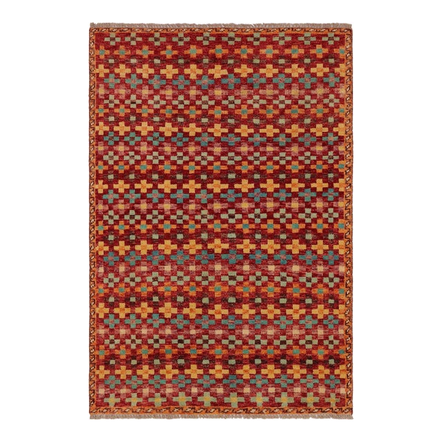 Modern Balochi Red/Blue Wool Rug - 3'3''x5'0'' For Sale