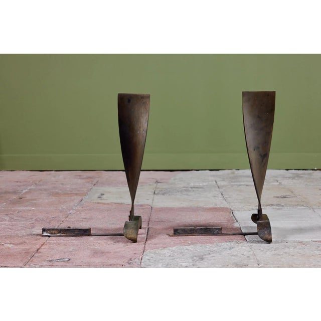 Modernist Twisted Bronze Andirons For Sale In Los Angeles - Image 6 of 12