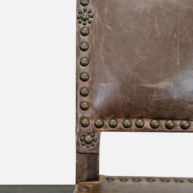 Brown Vintage Dining Side Chair With Carved Finials and Nailhead Trim For Sale - Image 8 of 8