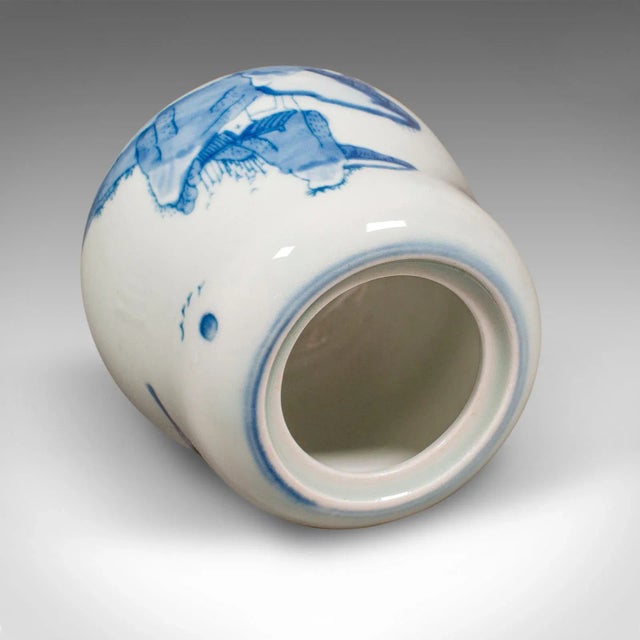 Blue Small Antique Chaire Pot, Oriental, Ceramic Tea Caddy, Canister, Victorian, 1900 For Sale - Image 8 of 9