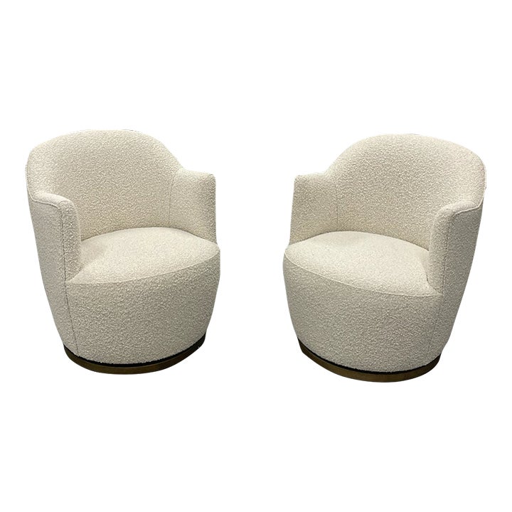 McGee & Co Gulliver Swivel Chairs in Natural Performance Boucle- Set of 2 | Chairish