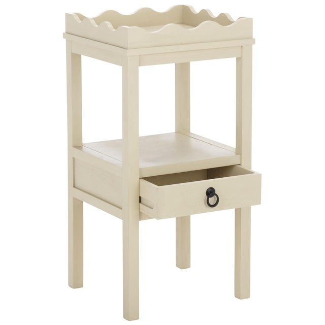 Wood Darlyn Scalloped 1 Drawer Accent Table in Sand For Sale - Image 7 of 9