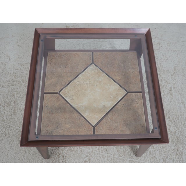 Mid-Century Modern Square Glass Top Mid Century Modern 2 Tier Tile Coffee Table For Sale - Image 3 of 12