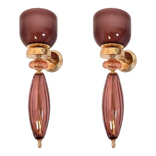 1990s Burgundy Murano Glass Pair of Sconces For Sale