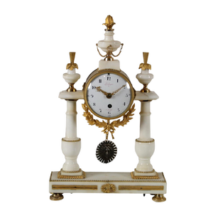 French Marble & Gilded Bronze Table Clock from Léchopié à Paris, 1700s