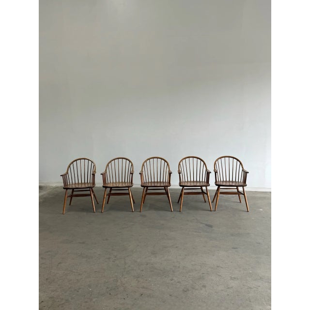 Mid-Century Modern Late 20th Century Claud Bunyard Windsor Dining Armchairs - Set of Five For Sale - Image 3 of 12