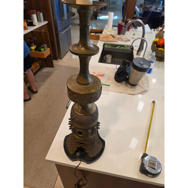1950s 1950s Bronze Asian James Mont Style Lamps For Sale - Image 5 of 6
