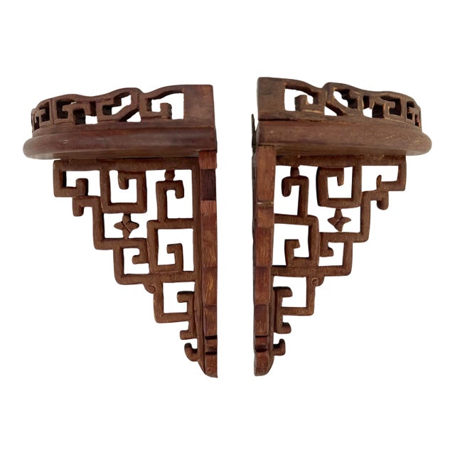 Chinosierie Carved Corner Wall Shelves For Sale