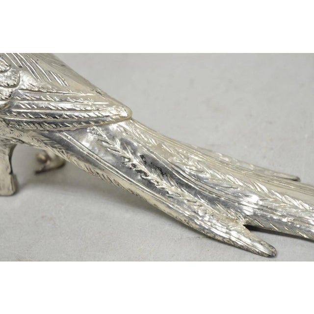 Vintage Mid Century Modern Silver Plated Pheasant Peacock Bird Figurines - Pair For Sale - Image 11 of 17