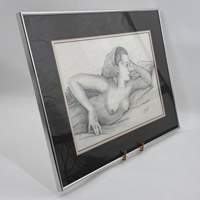 Drawing/Sketching Materials Vintage 1992 Original Female Nude Graphite Drawing Framed 19x24 For Sale - Image 7 of 11