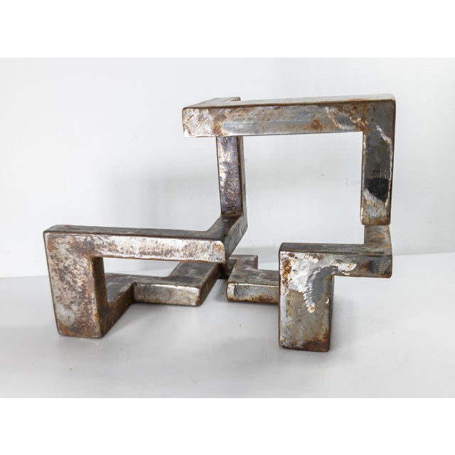 Mid-Century Modern Mid-Century Modern Abstract Brutalist Geometric Steel Sculpture, Unsigned For Sale - Image 3 of 10