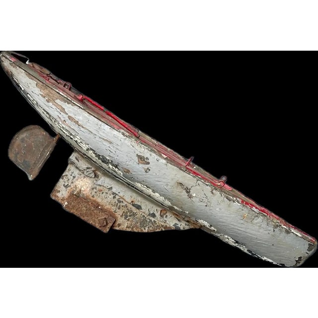 Authentic Antique Rustic Model Sailboat Good Quality Hand Made. Actual Pond Boat 1920 Nautical Decor For Sale - Image 11 of 11
