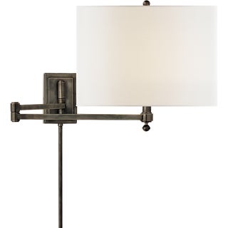 Thomas O'Brien for Visual Comfort Signature Hudson Swing Arm in Bronze with Linen Shade For Sale