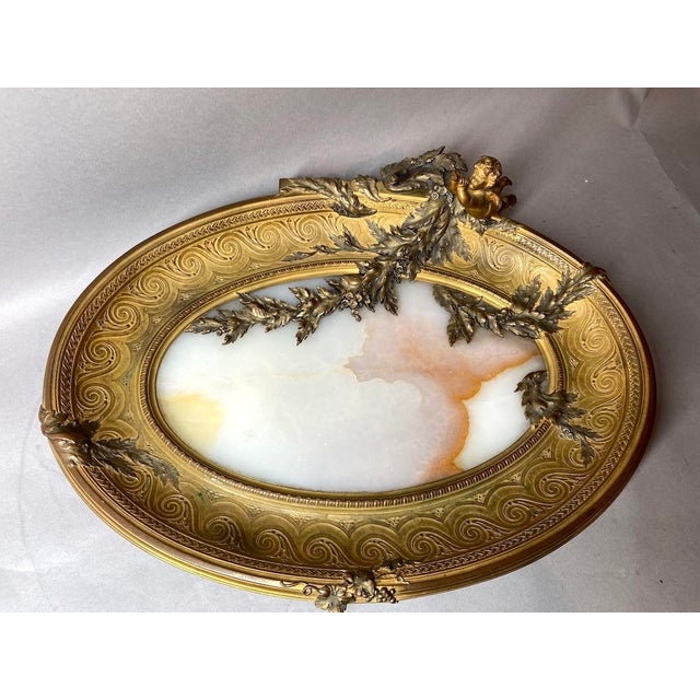 19c French Artisan Classical Bronze Alabaster Server For Sale - Image 4 of 18