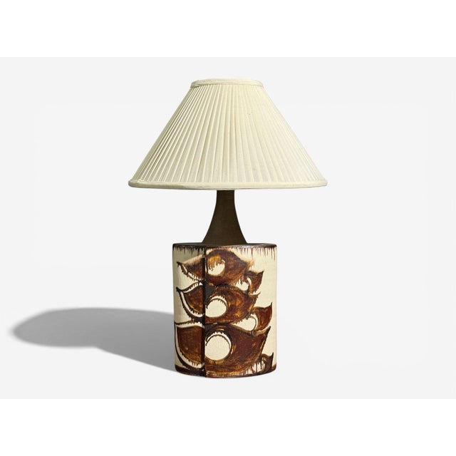 BJ Keramik, Danish Mid-Century Modern, Large Table Lamp, Brown Stoneware, Denmark, 1960s A large partially glazed ceramic...