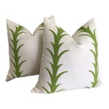 Schumacher “Acanthus” in Leaf Green Down Filled Pillows- a Pair For Sale
