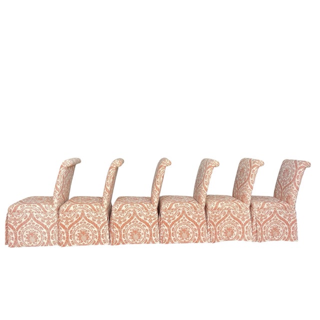 Vintage Parsons Style Dining Chairs, Set of Six, Skirted, Custom Upholstery For Sale - Image 4 of 12