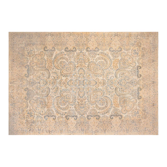 Antique Persian Kirman Camel Handmade Wool Rug For Sale