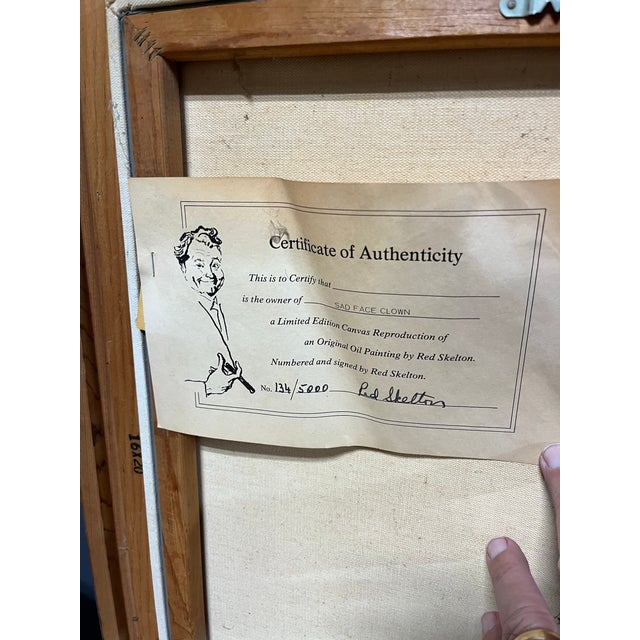 Vintage Red Skelton Clown Portrait Painting Print, Canvas on Wood, 1972 For Sale - Image 9 of 12