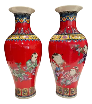 Late 20th Century Pair of Chinese Porcelain Vases With Children