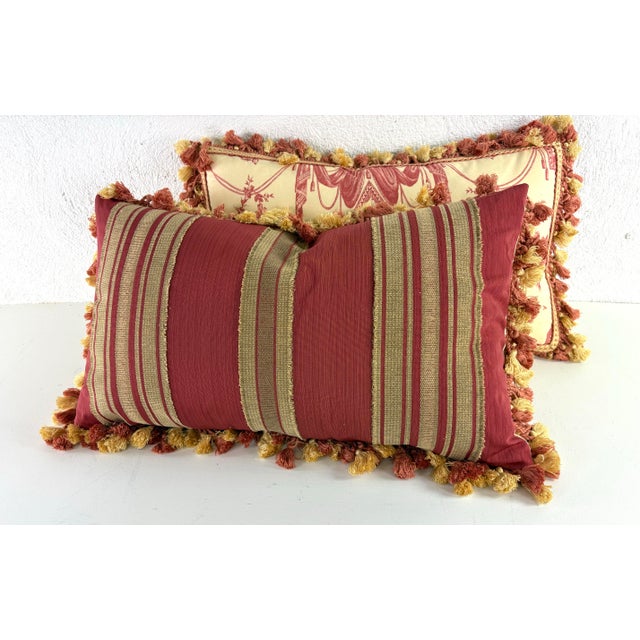 Vintage French Empire Tasseled Cotton Toile Pillows/a Pair For Sale - Image 4 of 10