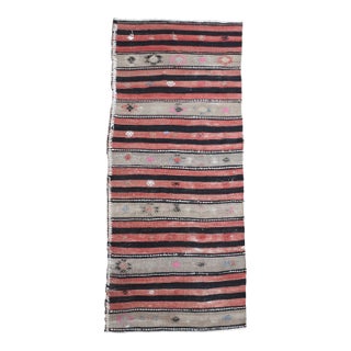 1970s Vintage Handmade Wool Cotton Red Beige Runner Rug For Sale