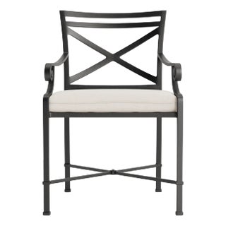 Brown Jordan Venetian Arm Chair, Textured Pewter frame with Fusion Natural fabric For Sale